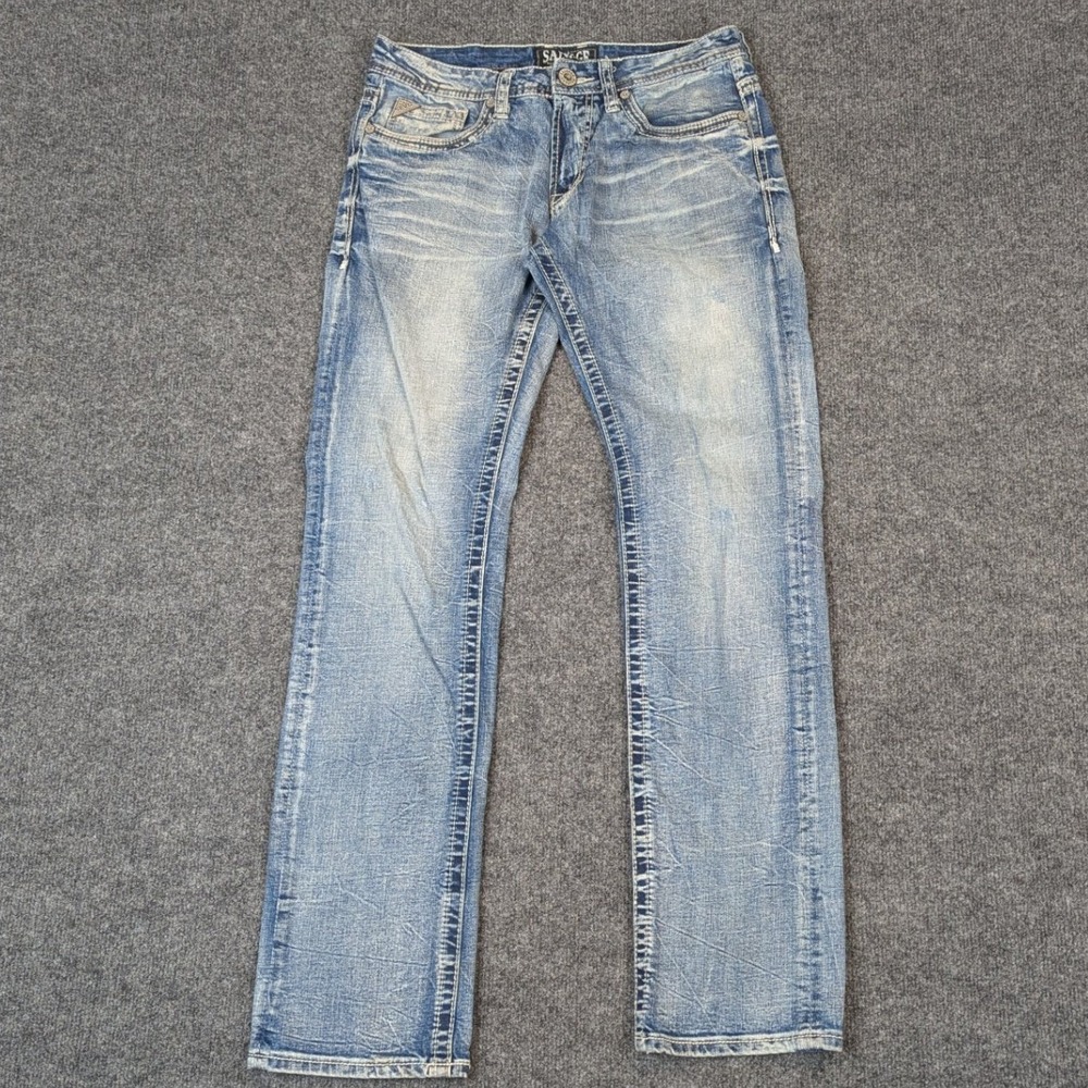 Salvage Havoc Slim Straight Jeans Mens 30 Light Blue Denim Wash Buckle SLVG